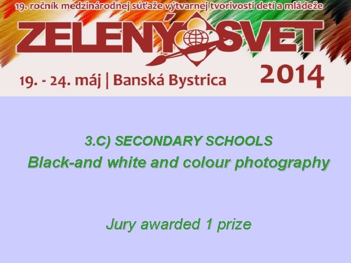 3. C) SECONDARY SCHOOLS Black-and white and colour photography Jury awarded 1 prize 