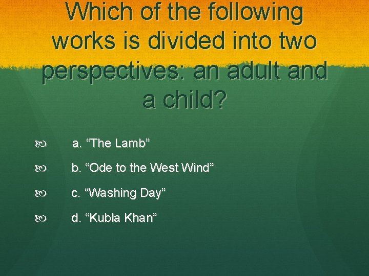 Which of the following works is divided into two perspectives: an adult and a