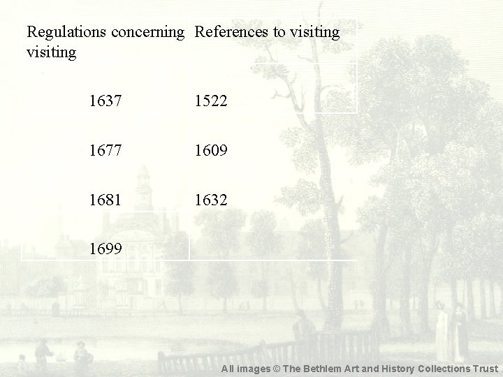 Regulations concerning References to visiting 1637 1522 1677 1609 1681 1632 1699 All images
