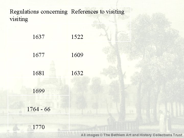 Regulations concerning References to visiting 1637 1522 1677 1609 1681 1632 1699 1764 -