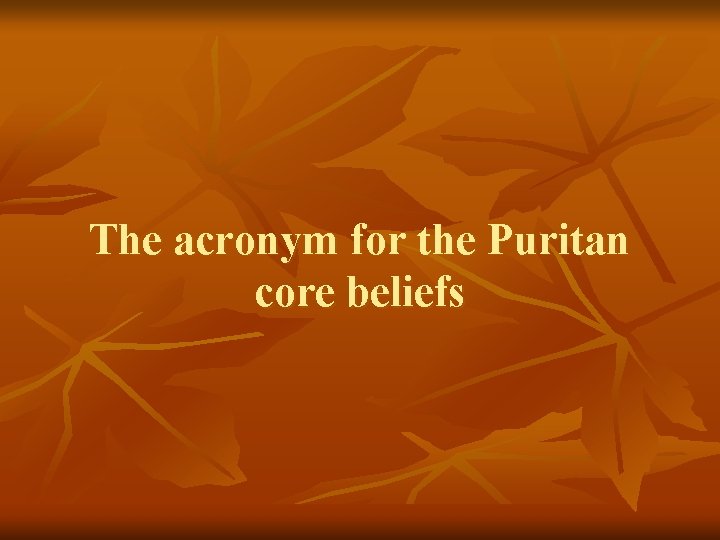 The acronym for the Puritan core beliefs 