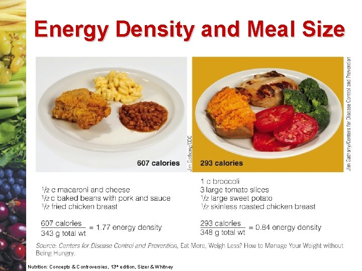 Energy Density and Meal Size Nutrition: Concepts & Controversies, 13 th edition, Sizer &