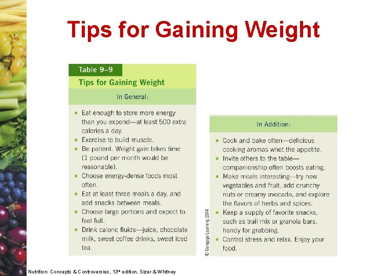 Tips for Gaining Weight Nutrition: Concepts & Controversies, 13 th edition, Sizer & Whitney