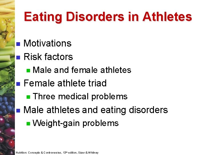 Eating Disorders in Athletes n n Motivations Risk factors n n Female athlete triad