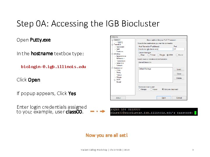 Step 0 A: Accessing the IGB Biocluster Open Putty. exe In the hostname textbox