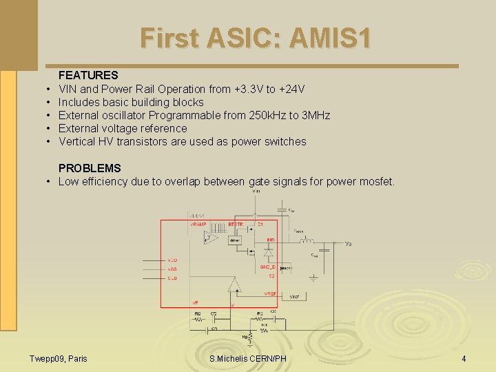 First ASIC: AMIS 1 • • • FEATURES VIN and Power Rail Operation from