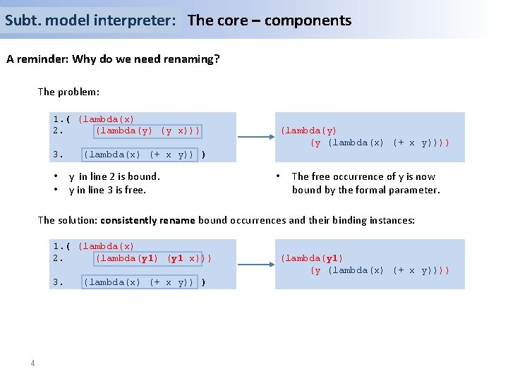 Subt. model interpreter: The core – components A reminder: Why do we need renaming?