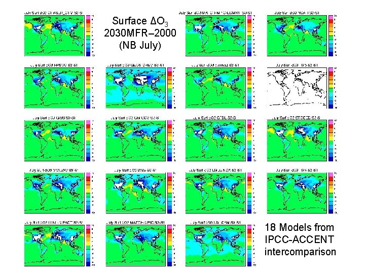 Surface ΔO 3 2030 MFR– 2000 (NB July) 18 Models from IPCC-ACCENT intercomparison 