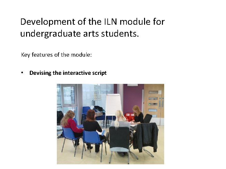 Development of the ILN module for undergraduate arts students. Key features of the module: