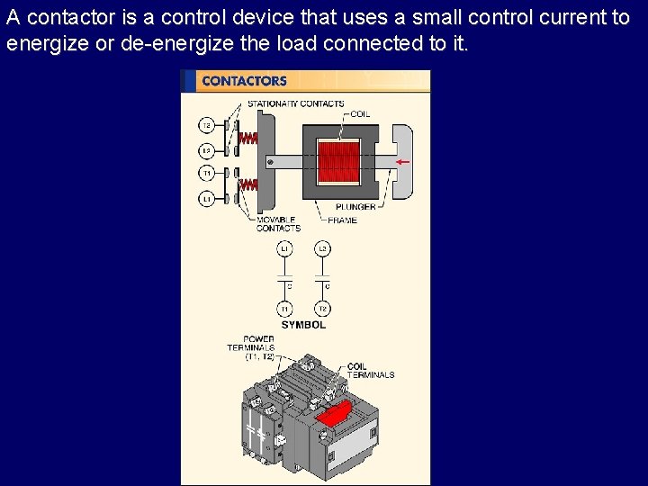 A contactor is a control device that uses a small control current to energize