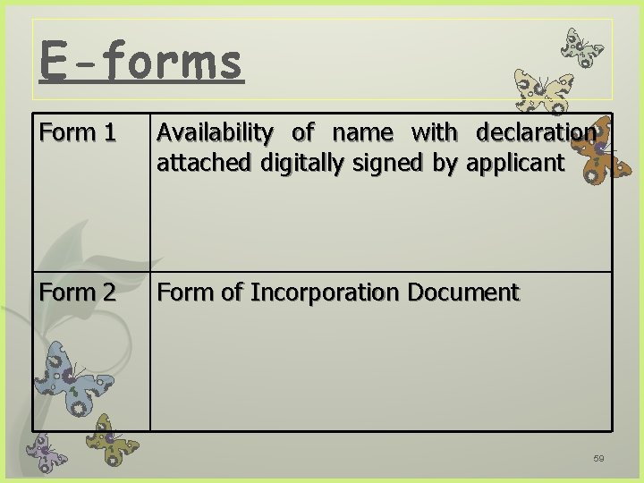 E-forms Form 1 Availability of name with declaration attached digitally signed by applicant Form