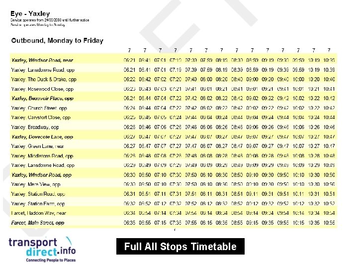 Full All Stops Timetable 