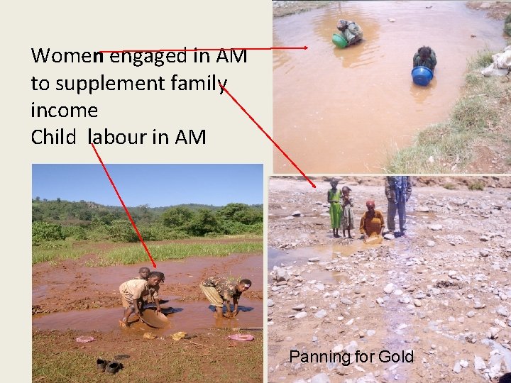 Women engaged in AM to supplement family income Child labour in AM Panning for