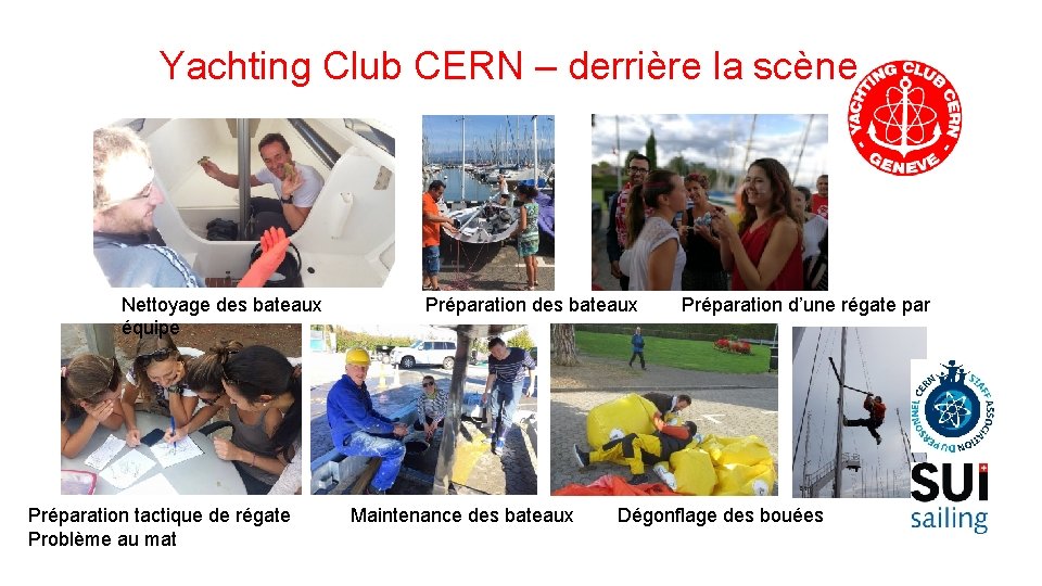 Yachting Club CERN – derrière la scène Nettoyage des bateaux équipe Préparation tactique de