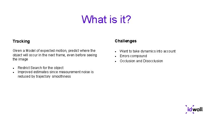 What is it? Tracking Given a Model of expected motion, predict where the object