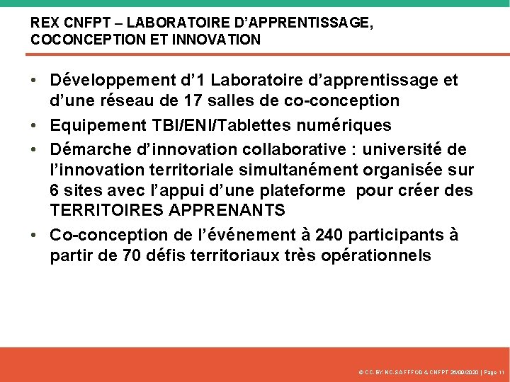 REX CNFPT – LABORATOIRE D’APPRENTISSAGE, COCONCEPTION ET INNOVATION • Développement d’ 1 Laboratoire d’apprentissage