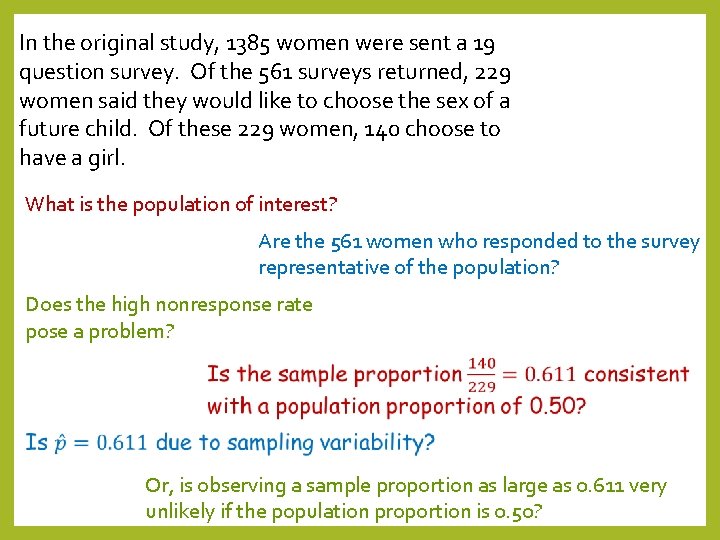In the original study, 1385 women were sent a 19 question survey. Of the