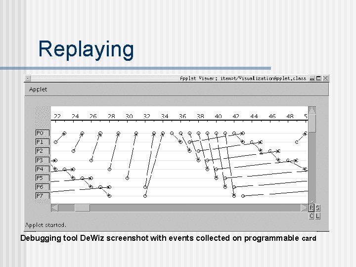 Replaying Debugging tool De. Wiz screenshot with events collected on programmable card 