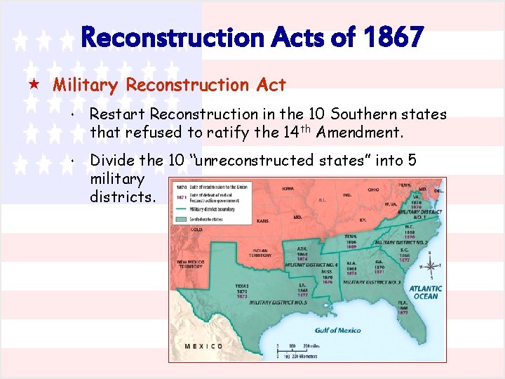 Reconstruction Acts of 1867 « Military Reconstruction Act * * Restart Reconstruction in the