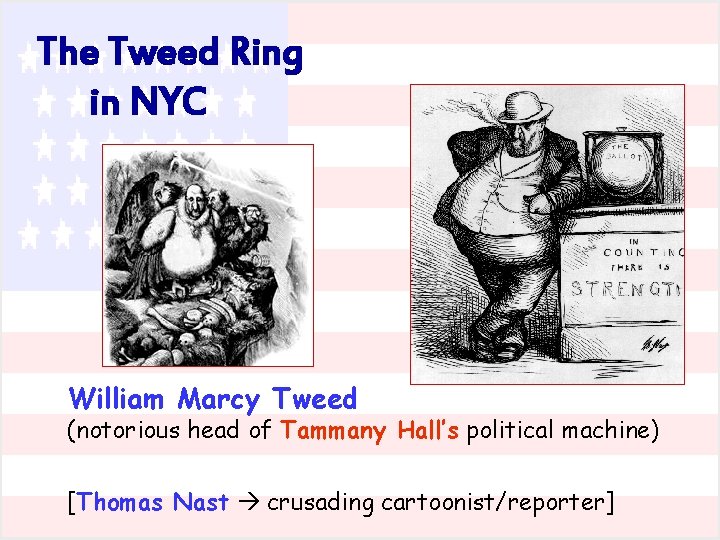 The Tweed Ring in NYC William Marcy Tweed (notorious head of Tammany Hall’s political