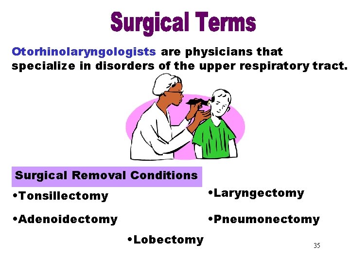 Otorhinolaryngologists are physicians that specialize in disorders of the upper respiratory tract. Surgical Removal