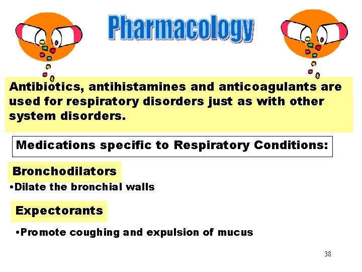 Pharmacology Antibiotics, antihistamines and anticoagulants are used for respiratory disorders just as with other