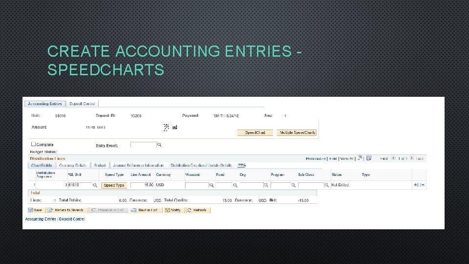 CREATE ACCOUNTING ENTRIES SPEEDCHARTS 