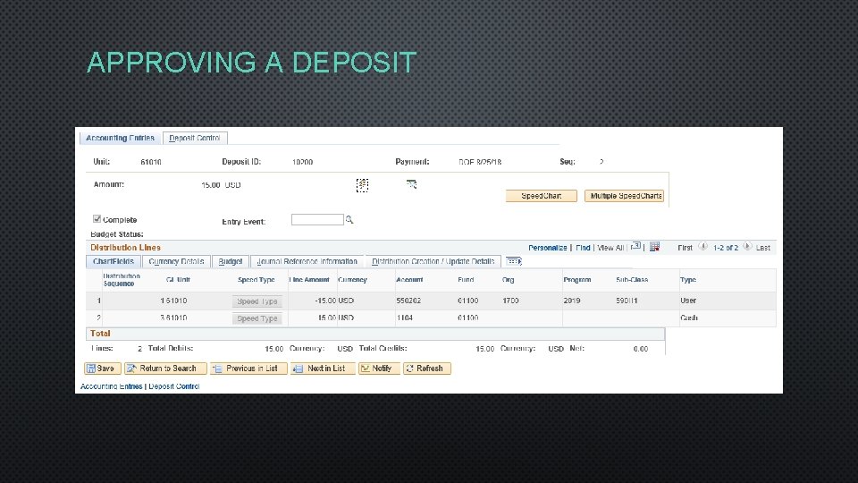 APPROVING A DEPOSIT 