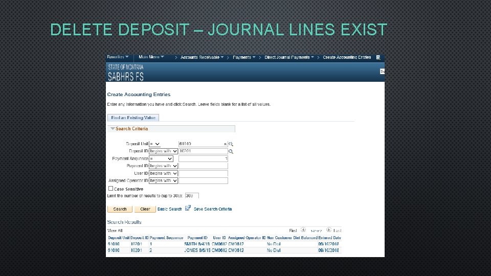 DELETE DEPOSIT – JOURNAL LINES EXIST 