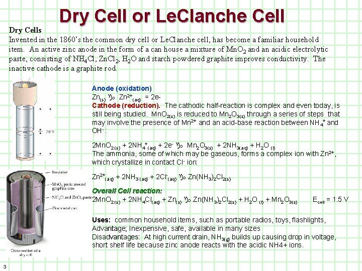 Dry Cell or Le. Clanche Cell Dry Cells Invented in the 1860’s the common