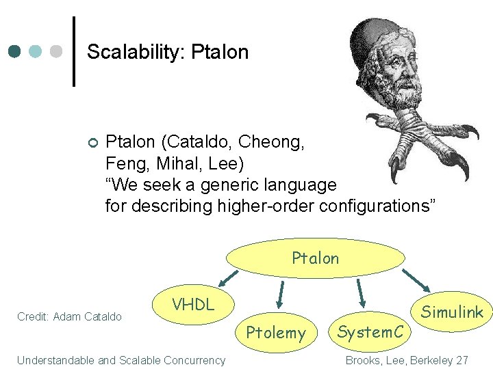 Scalability: Ptalon ¢ Ptalon (Cataldo, Cheong, Feng, Mihal, Lee) “We seek a generic language