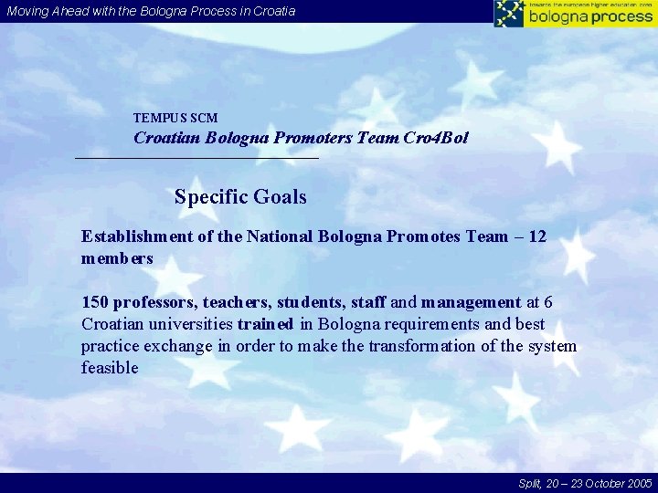 Moving Ahead with the Bologna Process in Croatia TEMPUS SCM Croatian Bologna Promoters Team