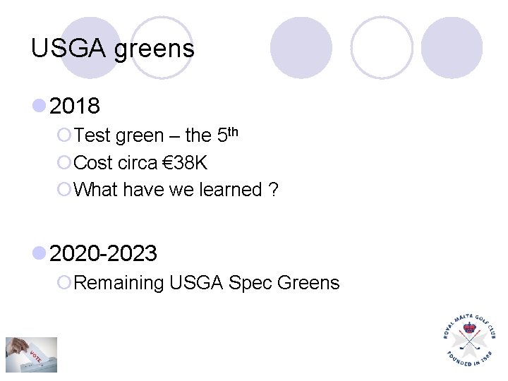 USGA greens l 2018 ¡Test green – the 5 th ¡Cost circa € 38