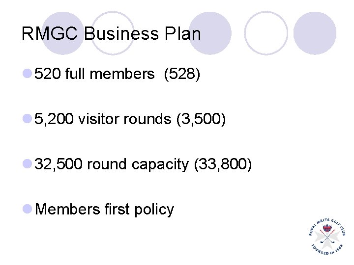 RMGC Business Plan l 520 full members (528) l 5, 200 visitor rounds (3, RMGC Business Plan l 520 full members (528) l 5, 200 visitor rounds (3,