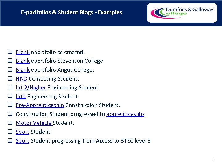 E-portfolios & Student Blogs - Examples q q q Blank eportfolio as created. Blank