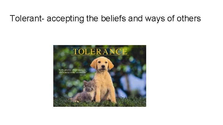 Tolerant- accepting the beliefs and ways of others 