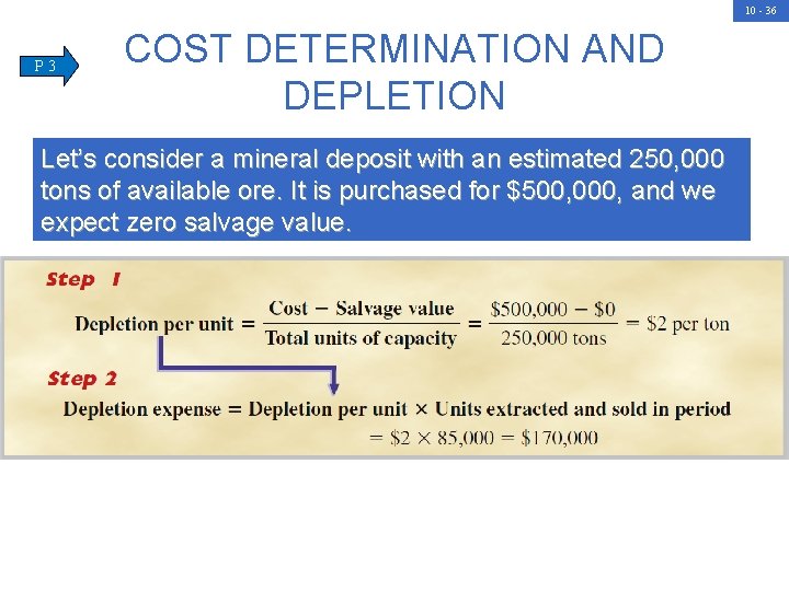 10 - 36 P 3 COST DETERMINATION AND DEPLETION Let’s consider a mineral deposit