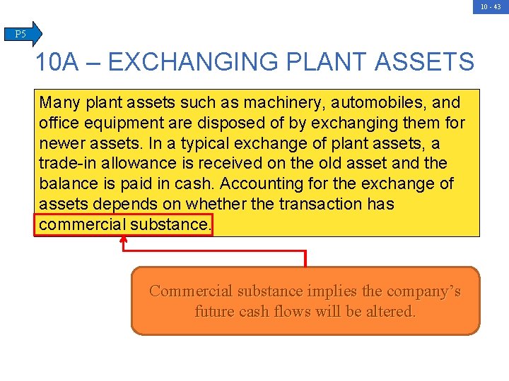10 - 43 P 5 10 A – EXCHANGING PLANT ASSETS Many plant assets