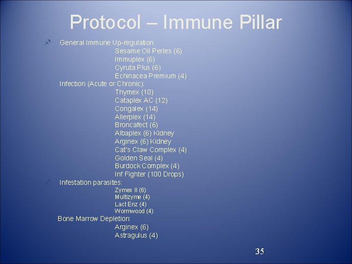 Protocol – Immune Pillar f General Immune Up-regulation: Sesame Oil Perles (6) Immuplex (6)