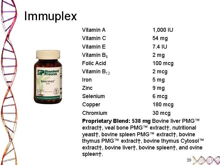 Immuplex Vitamin A 1, 000 IU Vitamin C 54 mg Vitamin E 7. 4