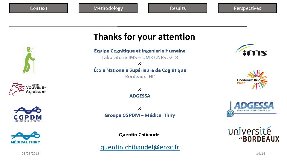 Context Results Methodology Perspectives Thanks for your attention Équipe Cognitique et Ingénierie Humaine Laboratoire