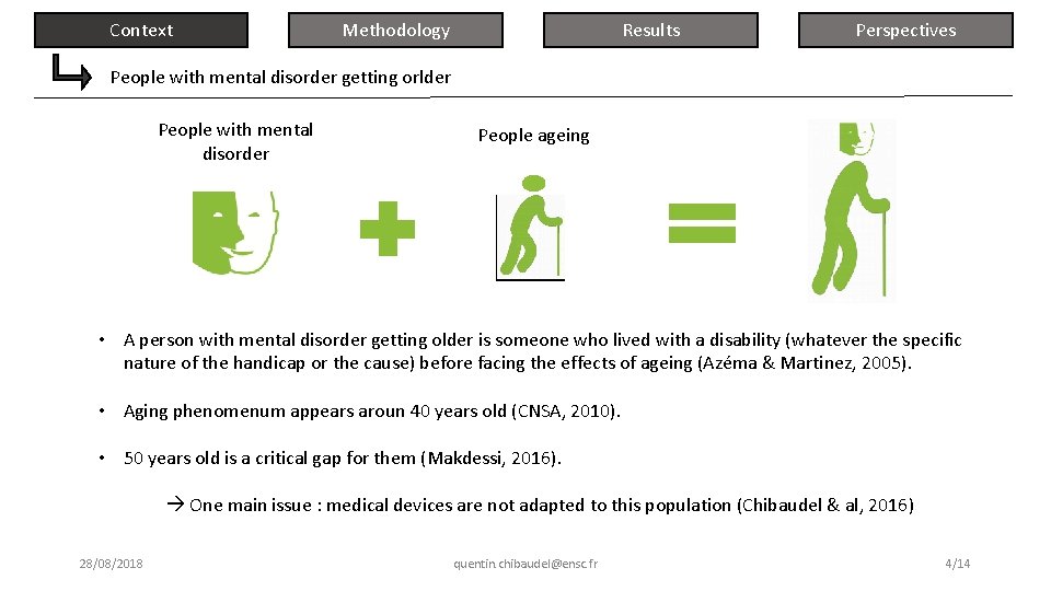Context Results Methodology Perspectives People with mental disorder getting orlder People with mental disorder