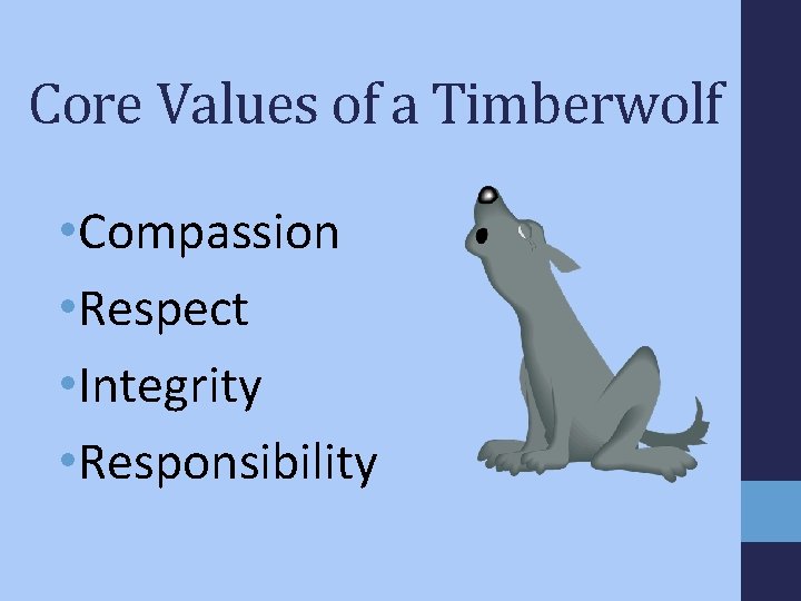 Core Values of a Timberwolf • Compassion • Respect • Integrity • Responsibility 