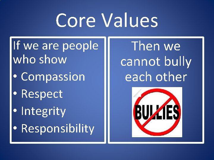 Core Values If we are people who show • Compassion • Respect • Integrity