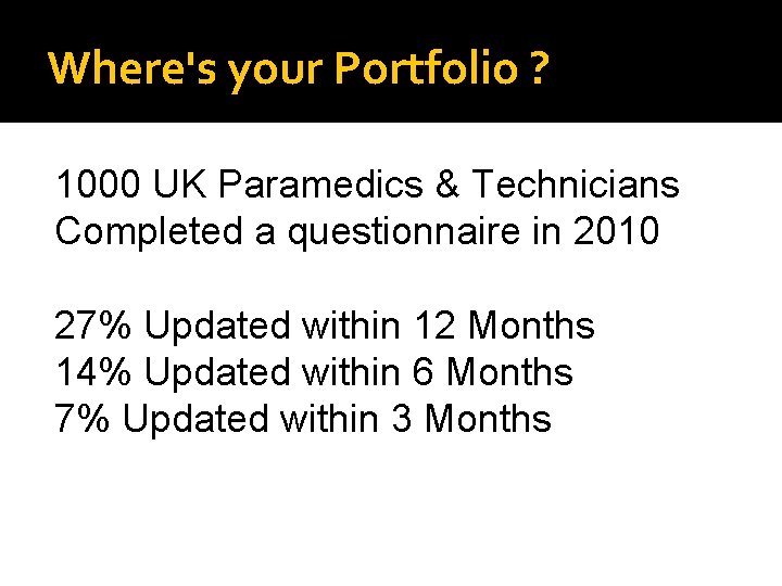 Where's your Portfolio ? 1000 UK Paramedics & Technicians Completed a questionnaire in 2010
