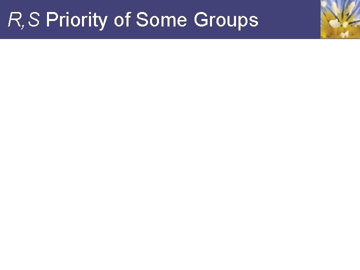 R, S Priority of Some Groups 