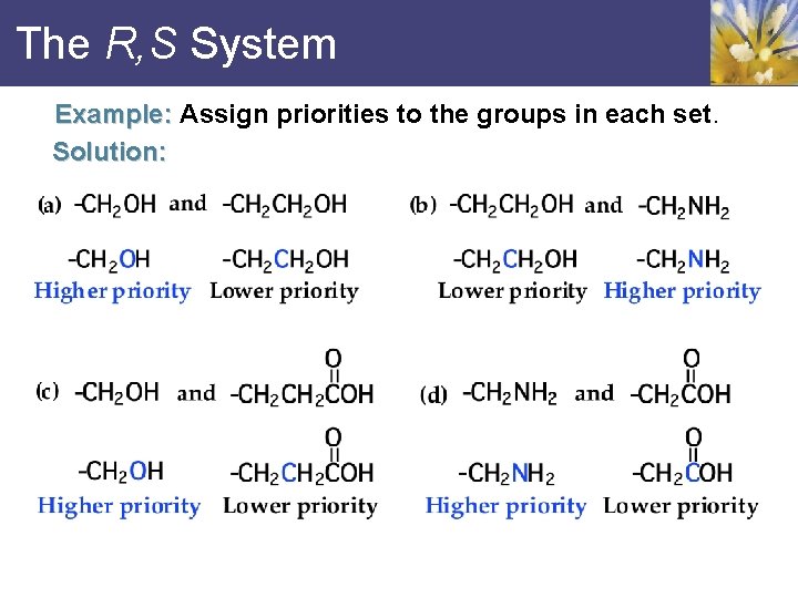 The R, S System Example: Assign priorities to the groups in each set. Solution: