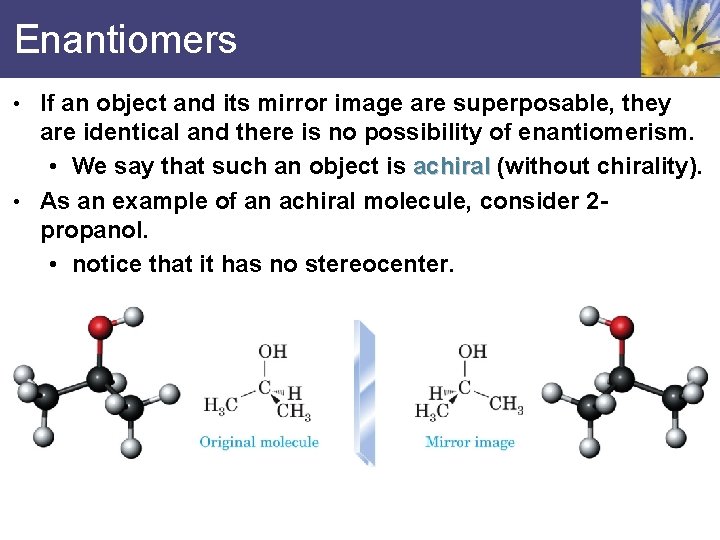 Enantiomers • If an object and its mirror image are superposable, they are identical