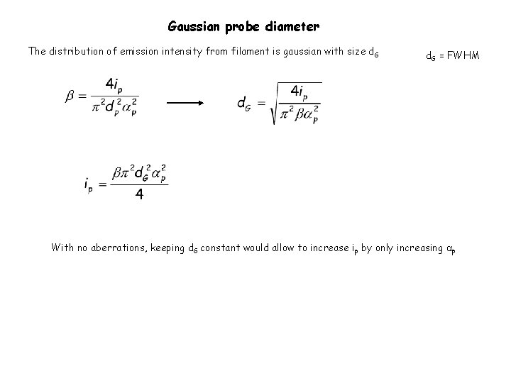 Gaussian probe diameter The distribution of emission intensity from filament is gaussian with size