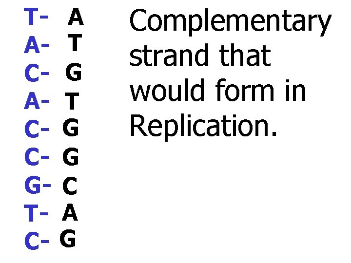 TACACCGTC- A T G G C A G Complementary strand that would form in